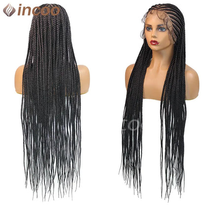 Perruque tressée synthétique Cornrow Box, perruques Full Lace Front, tresses tribales, perruque tressée Jgreeting Box, perruque tressée Faux Locs sans nœuds, 36 po