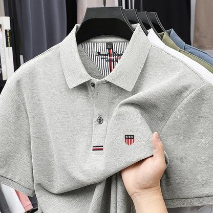 Polo d'été brodé de haute qualité pour hommes, chemise à manches courtes en pur coton respirant et décontracté pour affaires