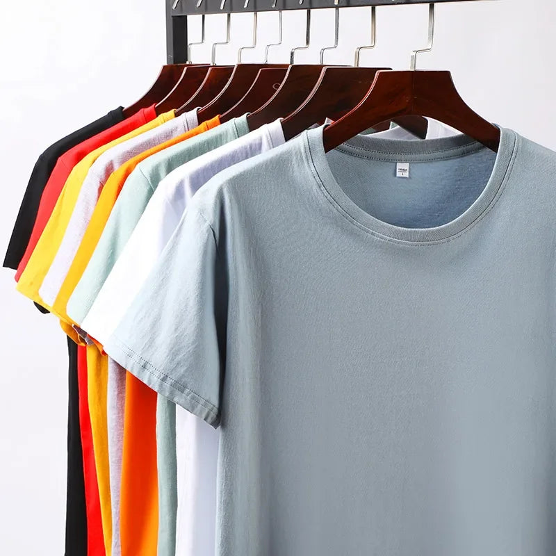 T-shirt manches courtes homme, uni et décontracté, 100% coton, 12 pièces, été