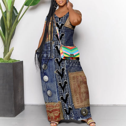 Robe longue décontractée pour femmes, tenue de plage à bretelles, avec poches, été