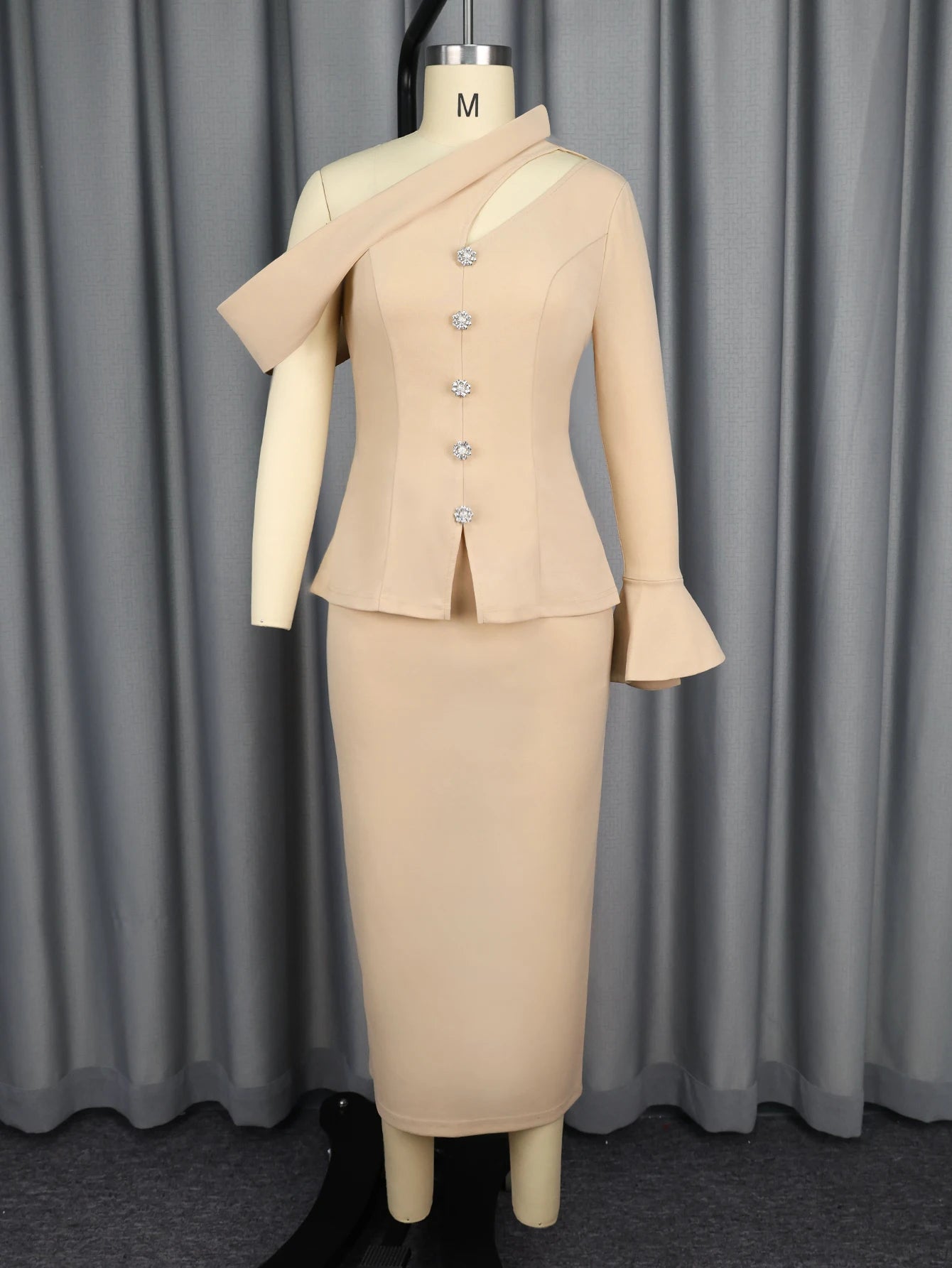 Ensemble deux pièces pour femmes, asymétrique épaule dénudée, haut asymétrique, jupe de hanche, mode élégante, Slim, robe de soirée, boîte de nuit