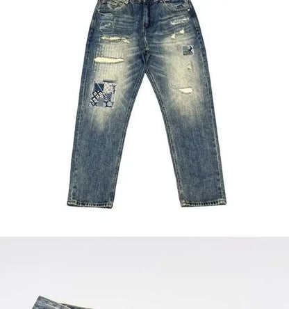 Jean Baggy Vintage en détresse Patchwork jean homme droit ample haute rue Hip-hop pantalons longs vêtements pour hommes jean pour homme