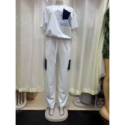 Ensemble Dashiki en Denim pour Femme, Vêtements Africains, Nouvelle Mode, Manches Courtes, Haut et Pantalon Imbibés, Ensembles Assortis pour ix, Été, 2 Pièces