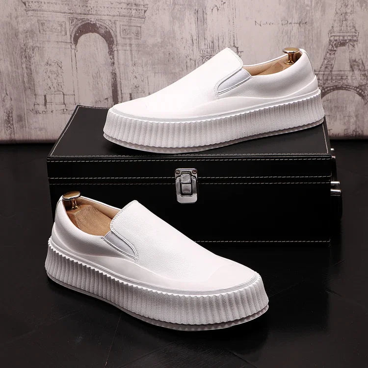 Mocassins en cuir à plateforme épaisse pour hommes, chaussures décontractées, chaussures de planche plates rehaussantes, nouveau, 2025