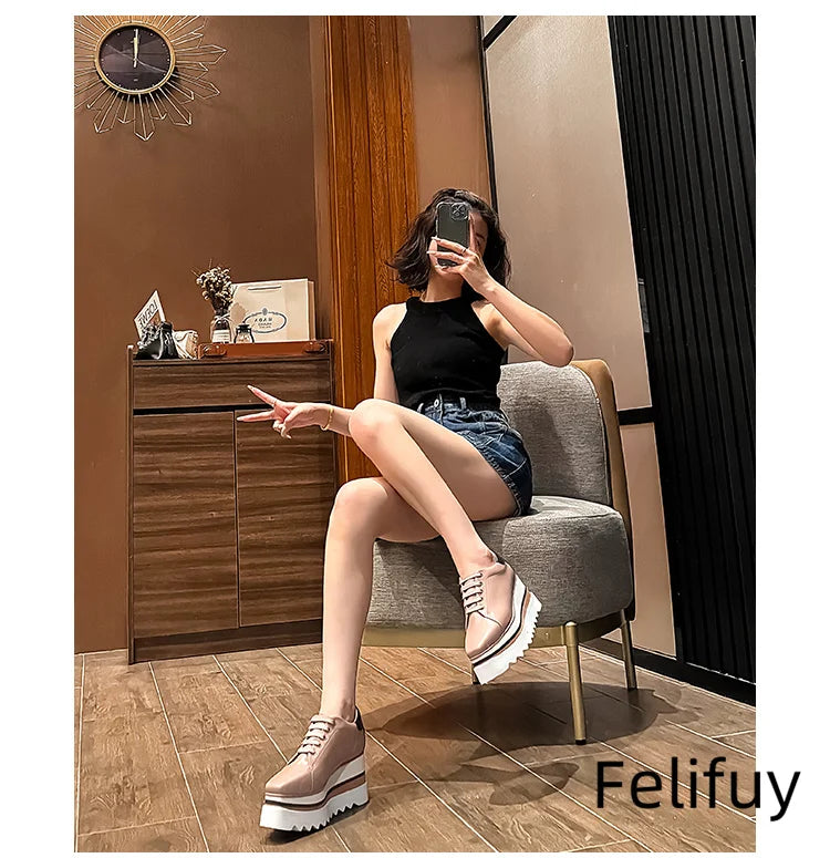 Baskets Blanches en Cuir de Vache pour Femme, Chaussures à Semelle Optique, Décontractées, à Lacets, Confortables, d'Extérieur, de Styliste, Printemps 2024