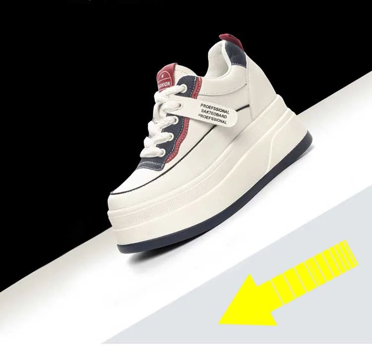 Fujin-Chaussures à l'offre elles compensées en cuir véritable pour femme, grosses chaussures blanches de 9cm, à la mode, automne et été