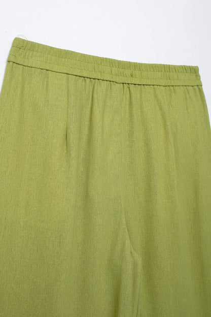 TRAFZA 2024 femmes 2 pièces ensemble taille élastique poche plis décorer pantalon à jambes larges + solide simple boutonnage fente ourlet Blouse haut