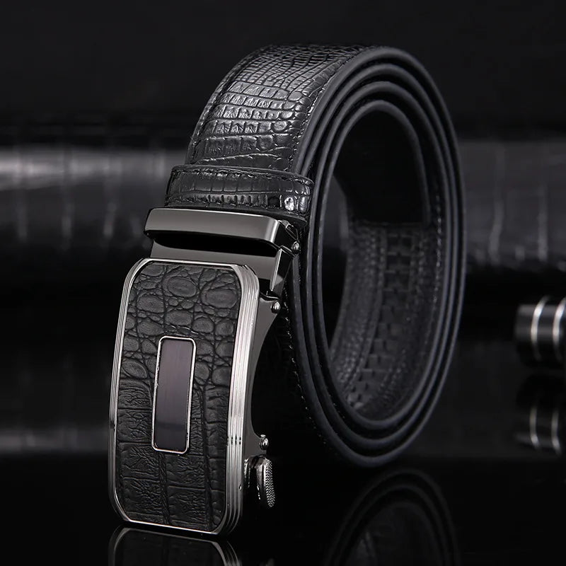 Ceinture en cuir véritable pour hommes d'affaires haut de gamme, 3.3cm, boucle automatique en alliage, peau de vache à deux couches, ceinture de costume décontractée pour hommes