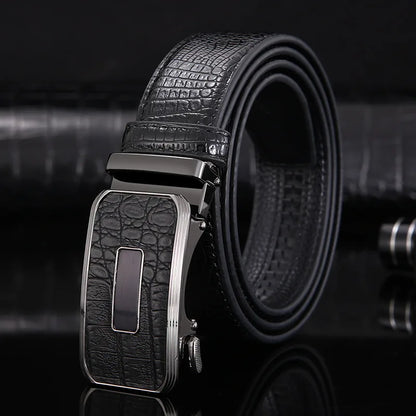 Ceinture en cuir véritable pour hommes d'affaires haut de gamme, 3.3cm, boucle automatique en alliage, peau de vache à deux couches, ceinture de costume décontractée pour hommes