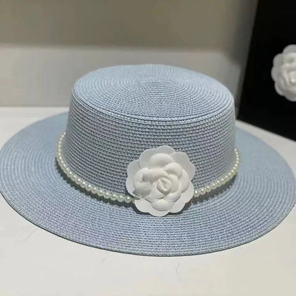 Chapeau plat d'été pour femmes, nouveau style, chapeau de soleil, de plage, de mariage, de thé, élégant, avec coiffure en perles, 모자