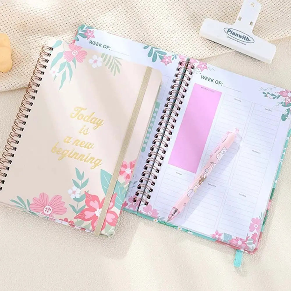 80 feuilles A5 bloc-notes anglais liste de choses à faire impression florale bobine cahier Portable gestion du temps calendrier planificateur bloc-notes