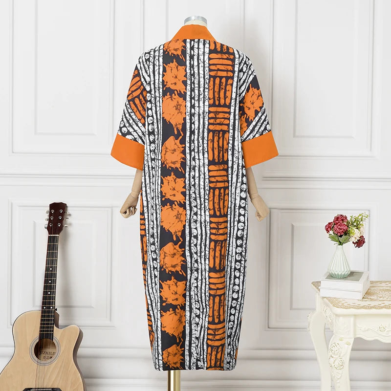 VONDA Vintage Robe Maxi femmes été fête imprimer robes 2025 mode col en v 3/4 manches décontracté surdimensionné ample longue Robe