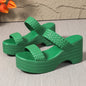 2025 vert talon compensé tissé sandales femmes grande taille grosse plate-forme pantoufles femme été semelle épaisse diapositives chaussures femme 42