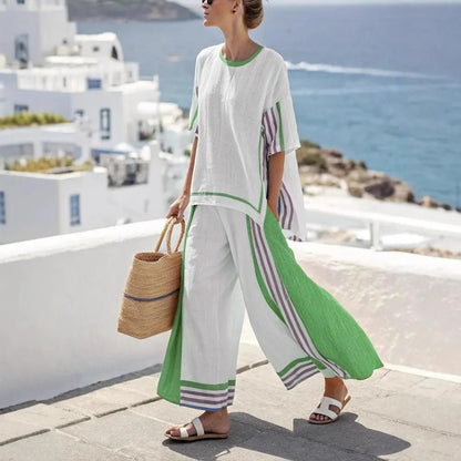 2025 nouvelle rayure femmes mode décontracté ensemble de 2 pièces été haut ample élégant solide bureau vacances pantalon costume femmes vêtements