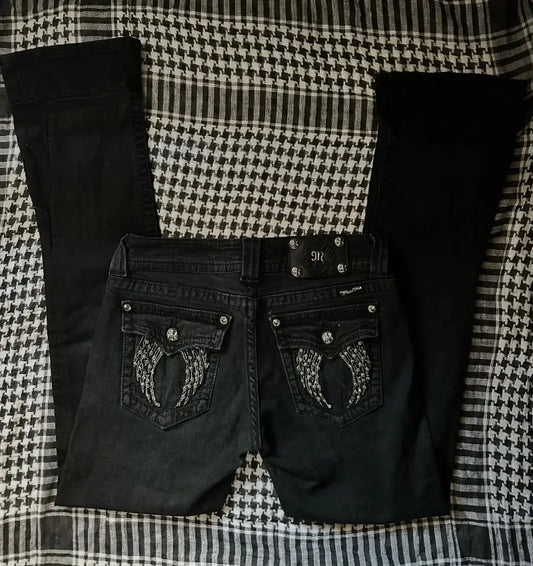 Goth broderie Baggy jean femmes rue Harajuku Vintage haute attente jean femme décontracté jambe large Y2k pantalon femmes pantalon