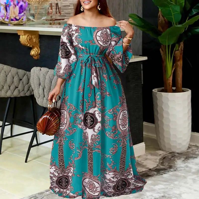 VONDA-Robe maxi bohème pour femmes, robe de soirée imprimée, robe d'été sexy à manches longues lanterne, robe vintage ceinturée, robe éducative, 2023