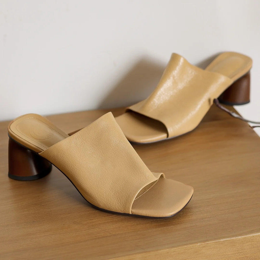 Sandales d'été en peau de mouton souple pour femmes, diapositives ald-on, talon rond de 6cm, élégantes, dames, grande taille 34-41, escarpins habnommée quotidiens minces, chaussures