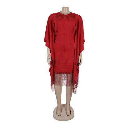 Robe mi-longue à pampilles en polyester à manches 3/4 pour femmes, tenues africaines élégantes, vêtements africains