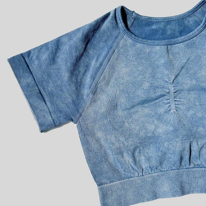 Ensemble de sport de lavage pour femmes, combinaison sans couture, haut de Fitness à manches courtes avec froissés sur les fesses, Leggings d'entraînement, vêtements de gymnastique