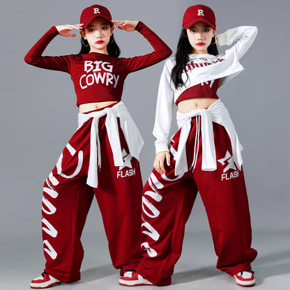 Filles K-pop haut court mode lettres Sport Joggers pantalon fille groupe vêtements ensembles enfants Hip Hop Streetwear enfants Jazz Costumes