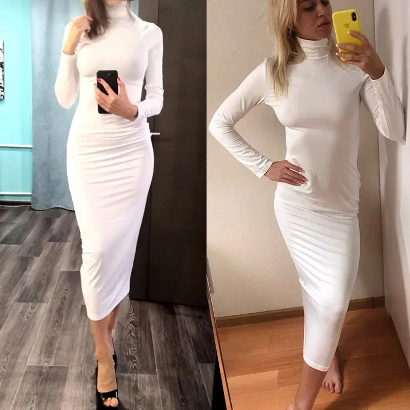 Robe longue à col haut pour femme, couleur unie, Sexy, élégante, transfrontalière, B105, AE, Stockpile, à la mode, automne