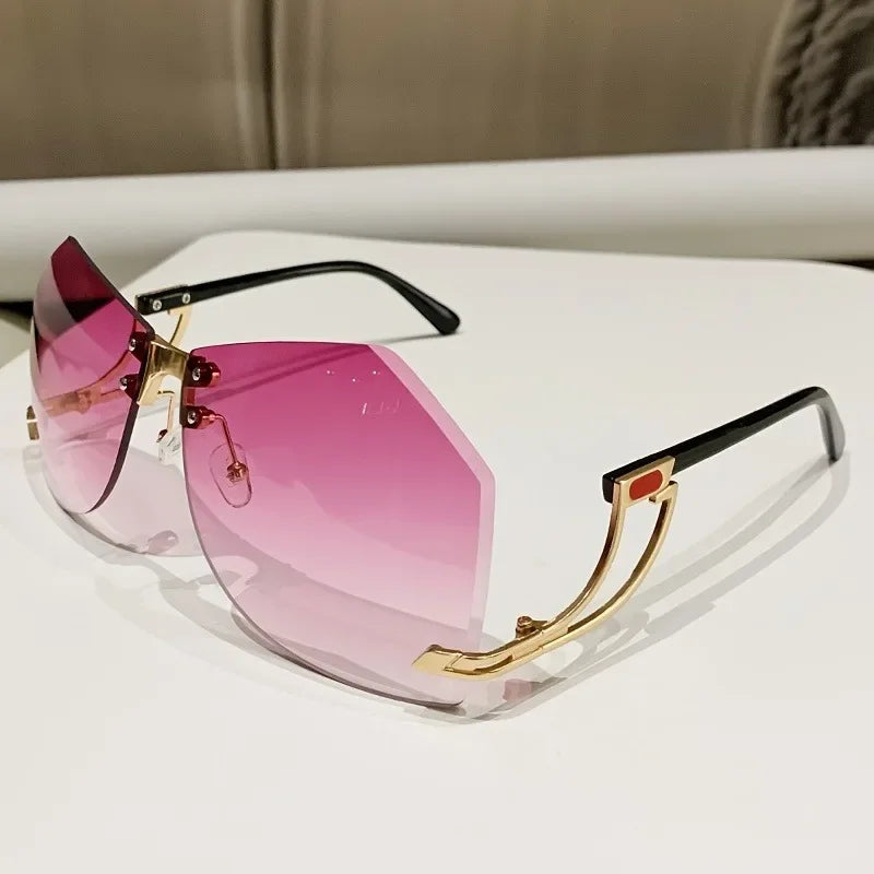 Lunettes de soleil sans bords irrégulières pour femmes, monture en alliage de styliste, surdimensionnées, dégradées, mode féminine, nuances claires, nouvelle collection 2025