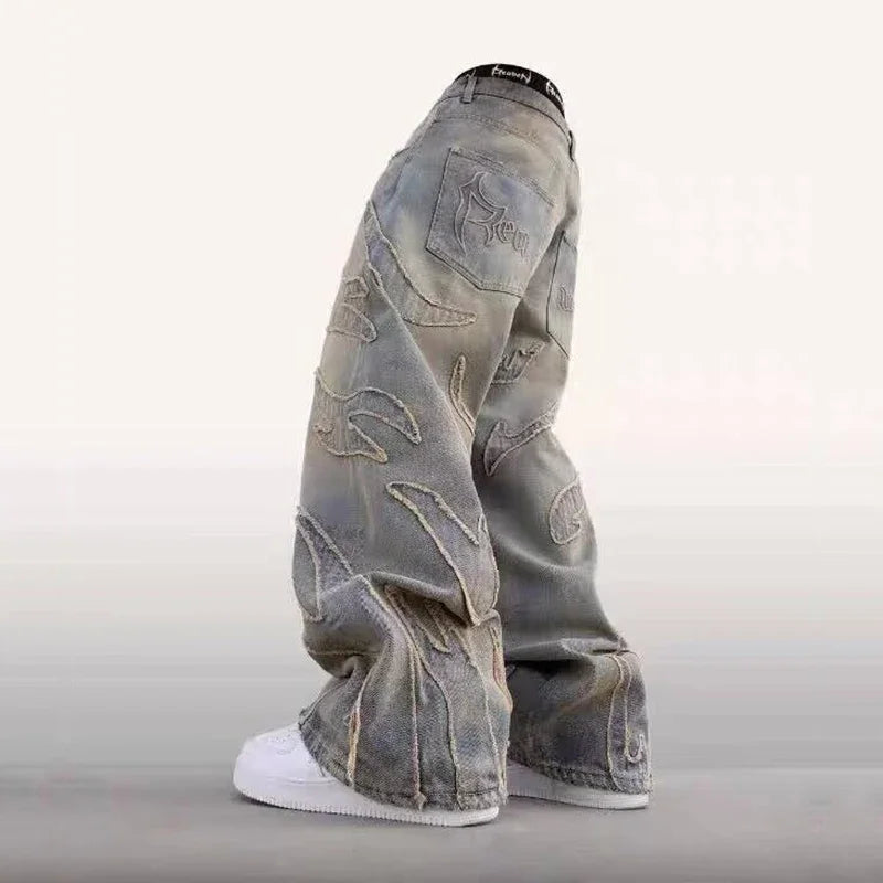 Hommes Baggy Esthétique Streetwear Jeans Mâle Rétro Mode Jambe Large Denim Pantalon Graphique Brodé Designer Hip Pop Denim Pantalon
