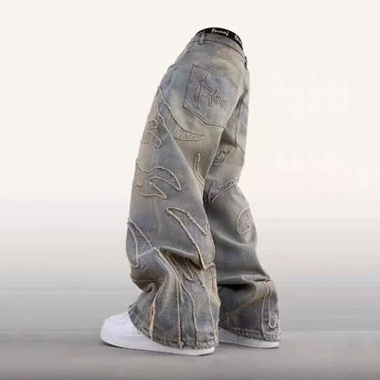Hommes Baggy Esthétique Streetwear Jeans Mâle Rétro Mode Jambe Large Denim Pantalon Graphique Brodé Designer Hip Pop Denim Pantalon