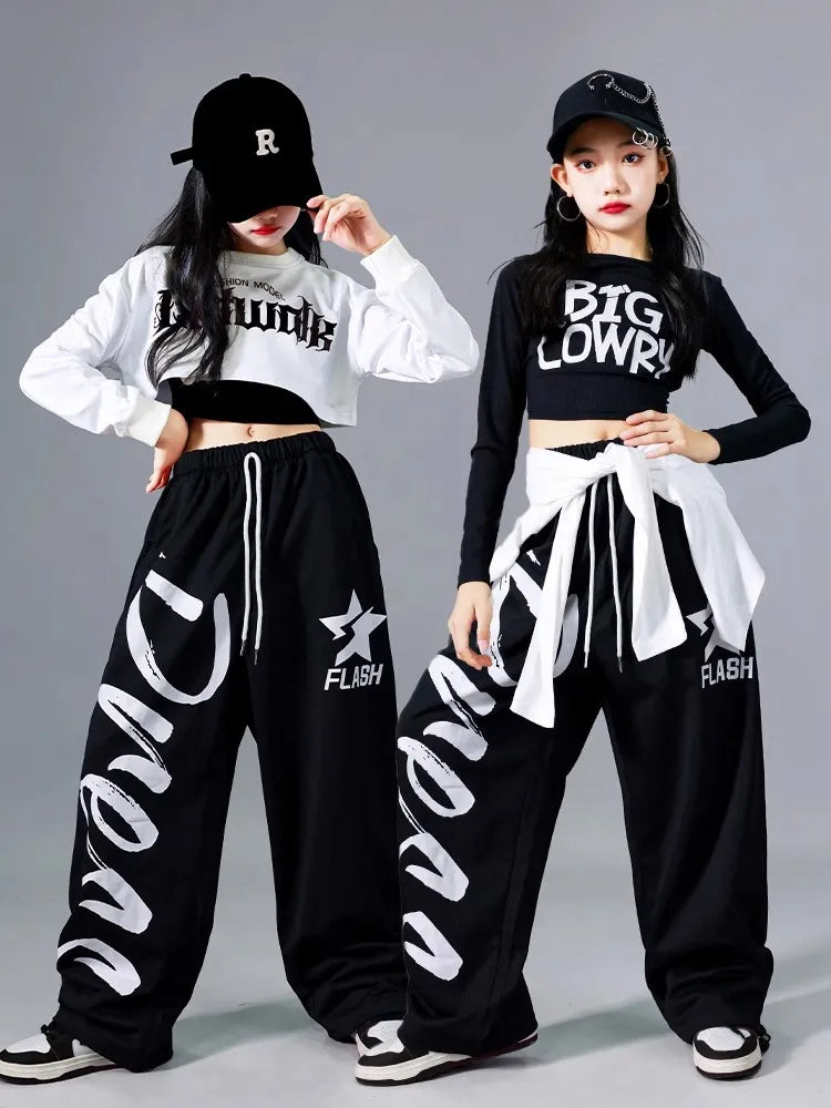 Filles K-pop haut court mode lettres Sport Joggers pantalon fille groupe vêtements ensembles enfants Hip Hop Streetwear enfants Jazz Costumes