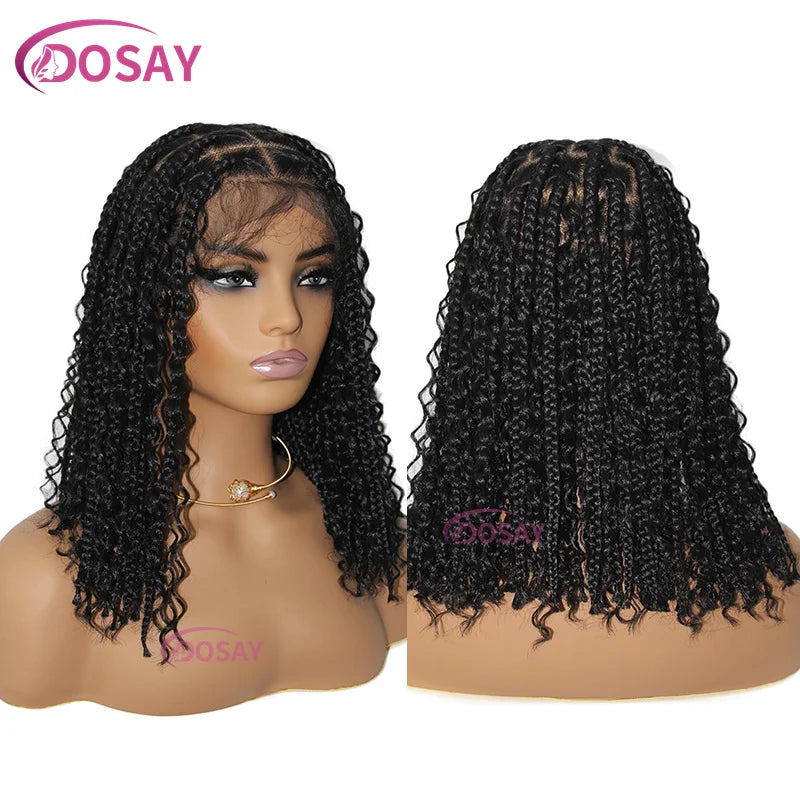 Perruques Synthétiques Bouclées Courtes 360 Full Lace Boho Tresses, 12 Pouces, Sans Nministériels d, Tresse de Boîte de Déesse, Cheveux de Bébé Pré-épilés
