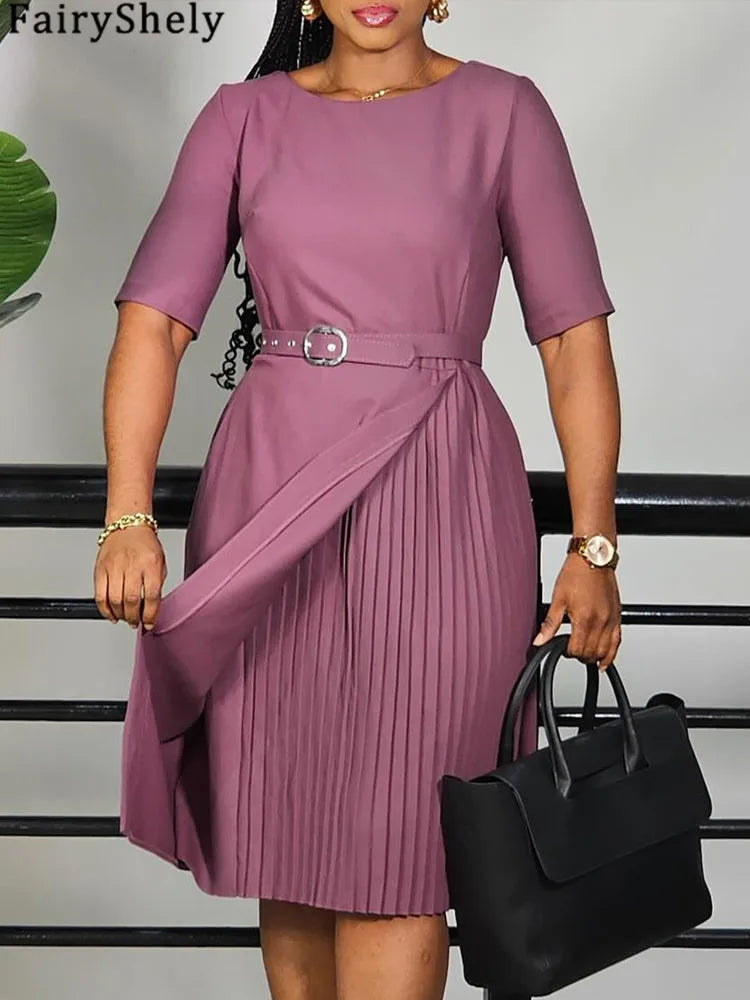 FairyShely 2025 solide Sexy grande taille robe femmes à manches courtes grandes robes été O cou bureau dame serré courbe robe