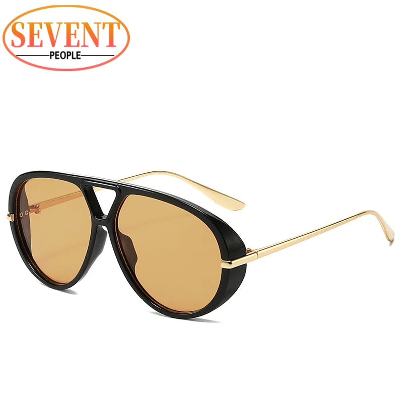 Lunettes de soleil pilote Punk ovales surdimensionnées pour femmes, grande marque de luxe, monture métallique Vintage, lunettes de soleil pour dames, bouclier UV400, 2025