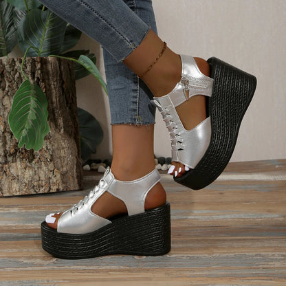 Femmes sandales été nouvelles sandales à plate-forme compensées femmes Sexy talons hauts chaussures Peep orteil ouvert pour marcher sandales de créateur femmes