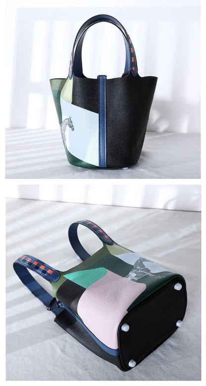 Divers sacs de luxe en cuir véritable, sac à main à la mode pour femmes, panier de légumes, sac seau Portable pour femmes avec serrure