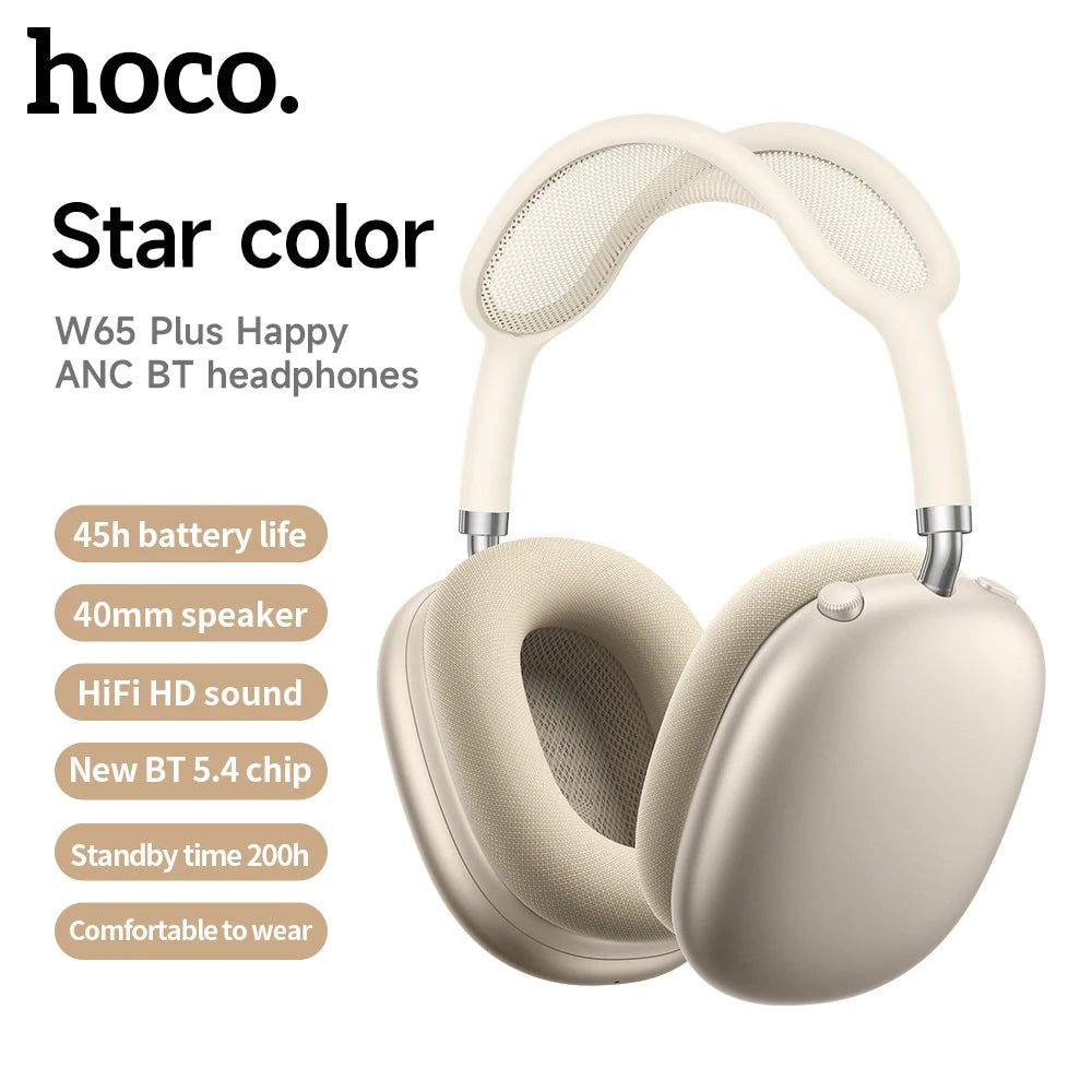 HOCO W65 Plus ANC réduction du bruit Bluetooth casque sur l'oreille sans fil grand écouteur Hifi sons Sport casques avec bouton