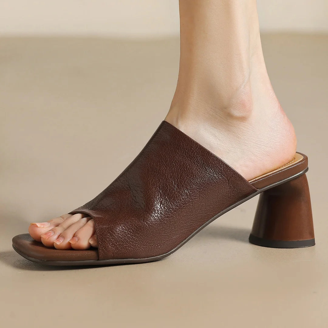 Sandales d'été en peau de mouton souple pour femmes, diapositives ald-on, talon rond de 6cm, élégantes, dames, grande taille 34-41, escarpins habnommée quotidiens minces, chaussures