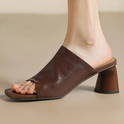 Sandales d'été en peau de mouton souple pour femmes, diapositives ald-on, talon rond de 6cm, élégantes, dames, grande taille 34-41, escarpins habnommée quotidiens minces, chaussures