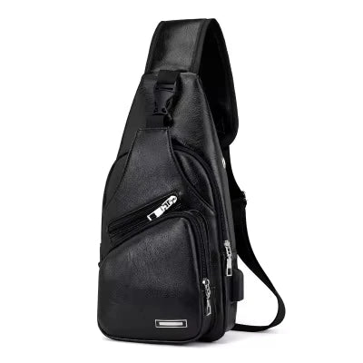 Nouveau sac de poitrine USB pour hommes portable grande capacité charge sac à bandoulière décontracté sports de plein air sac de poitrine en polyuréthane