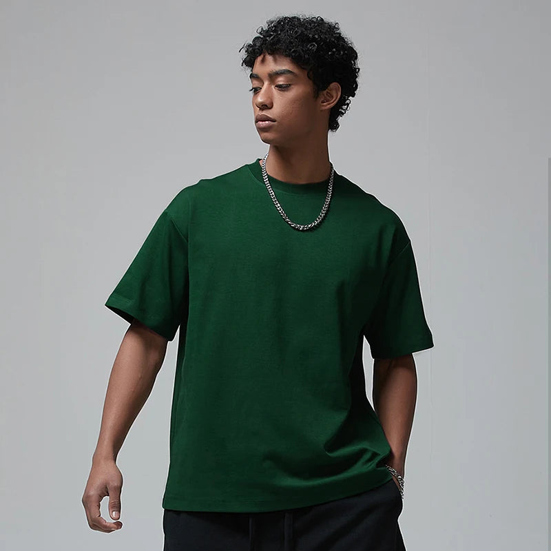 100 T shirt en coton lourd pour hommes et femmes, Tops à manches courtes, Tee shirts solides et surdimensionnés, vêtements de qualité 6.8oz 230gsm