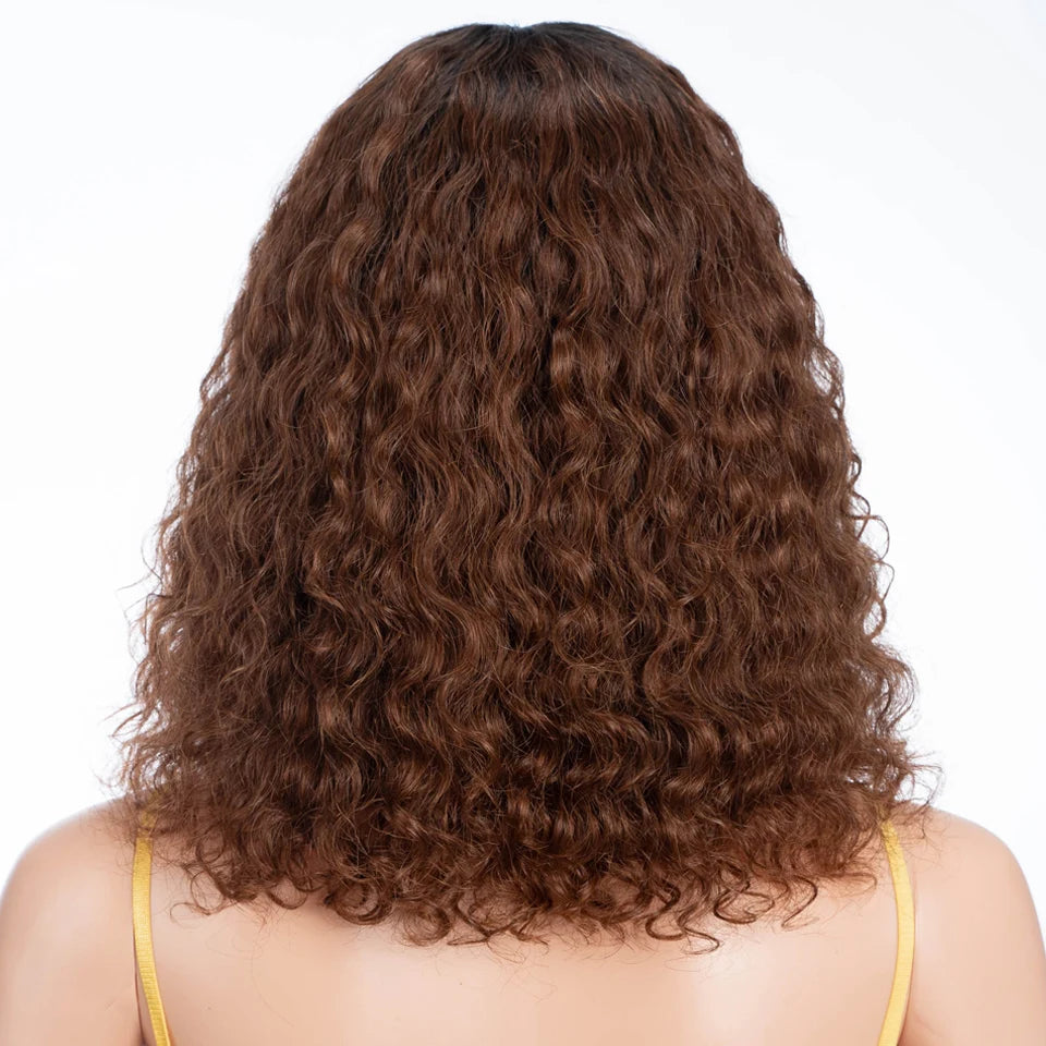 Lekker couleur courte Pixie Afro crépus bouclés Bob 100% perruques de cheveux humains avec frange pour les femmes brésilien Remy cheveux Ombre brun perruques