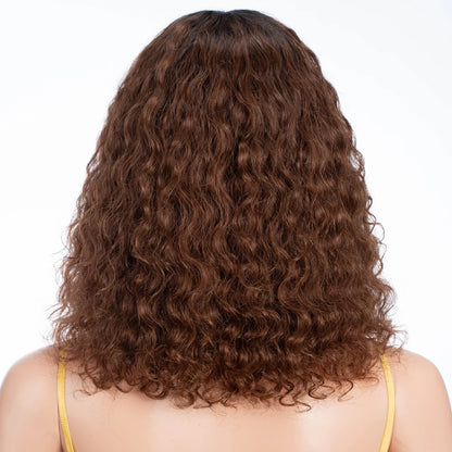 Lekker couleur courte Pixie Afro crépus bouclés Bob 100% perruques de cheveux humains avec frange pour les femmes brésilien Remy cheveux Ombre brun perruques