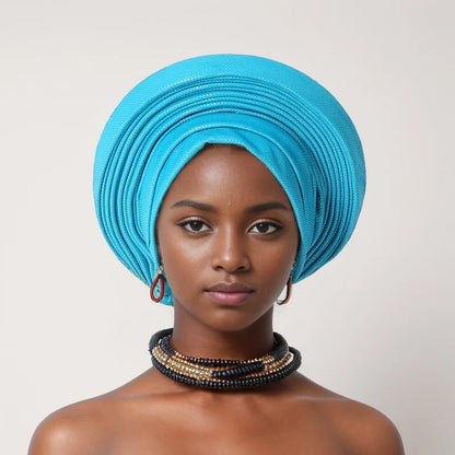 Turban Africain Plissé pour Femme, Déjà Fait, Cravates de Sauna, Bonnet Auto Gele, Hijab Musulman, Mariage Nigérian, Chapeau Rond