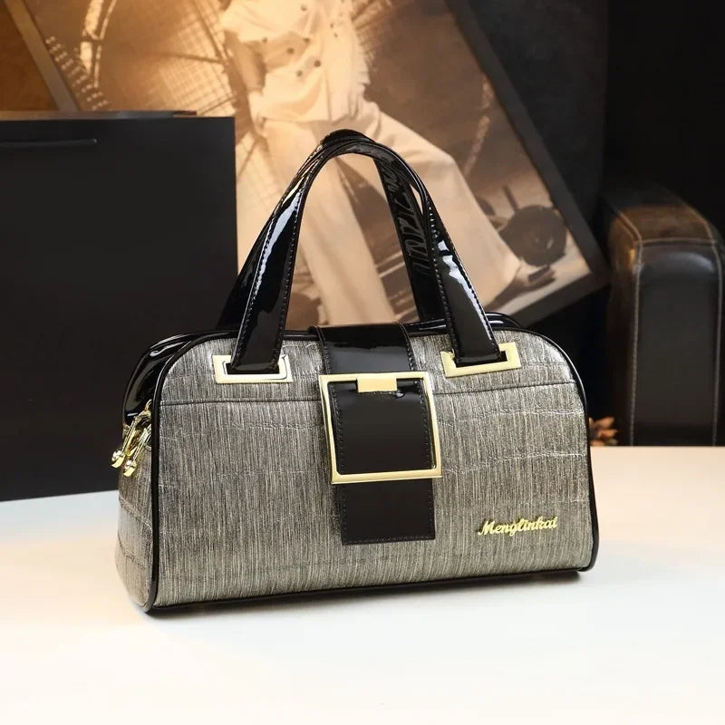 Sac à main multicouche en cuir souple pour femme, motif crocodile, coussin Boston, mères d'âge moyen, initié unique, nouveau, 2024