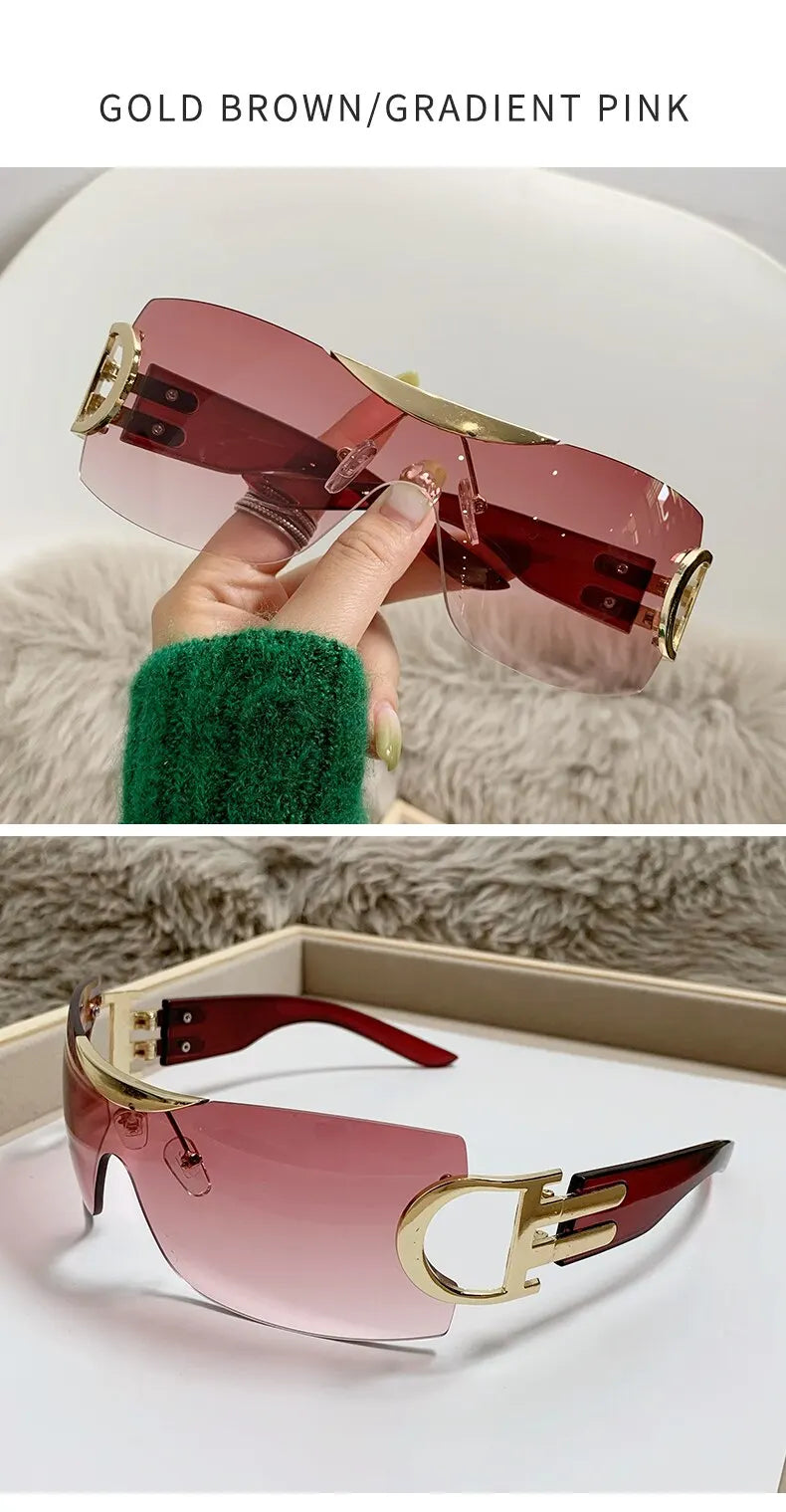 Lunettes de soleil Y2K sans monture pour femmes, lunettes de soleil sans cadre, nuances de chimshield, futuriste, respirant, unisexe, rond, mode