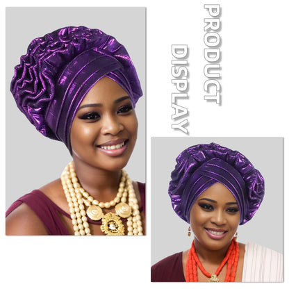 Turban Africain à Volants et artificiel astiques pour Femme, Couvre-chef de Mariage, Cravate de Sauna, Équipement de ix, Chapeau, Nigeria