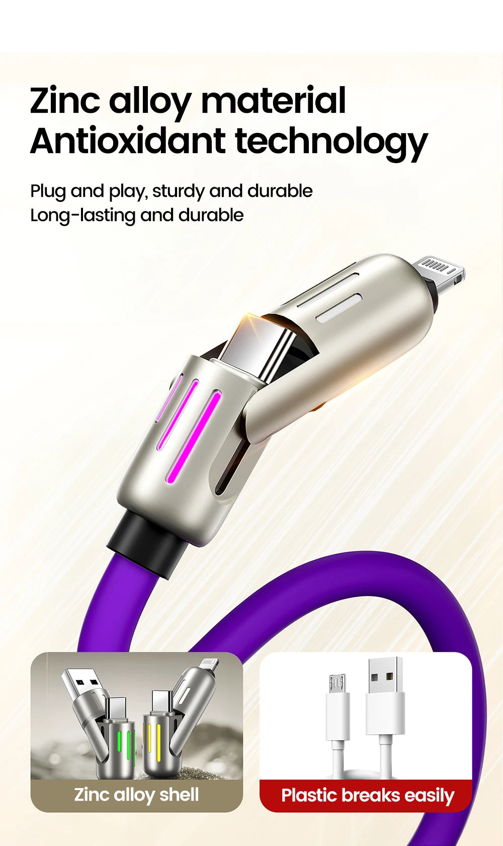 Câble de charge rapide USB vers Type C 4 en 1, 240W, PD3.0, transfert de données haute vitesse, pour iPhone 1514, Samsung, Xiaomi, HUAWEI