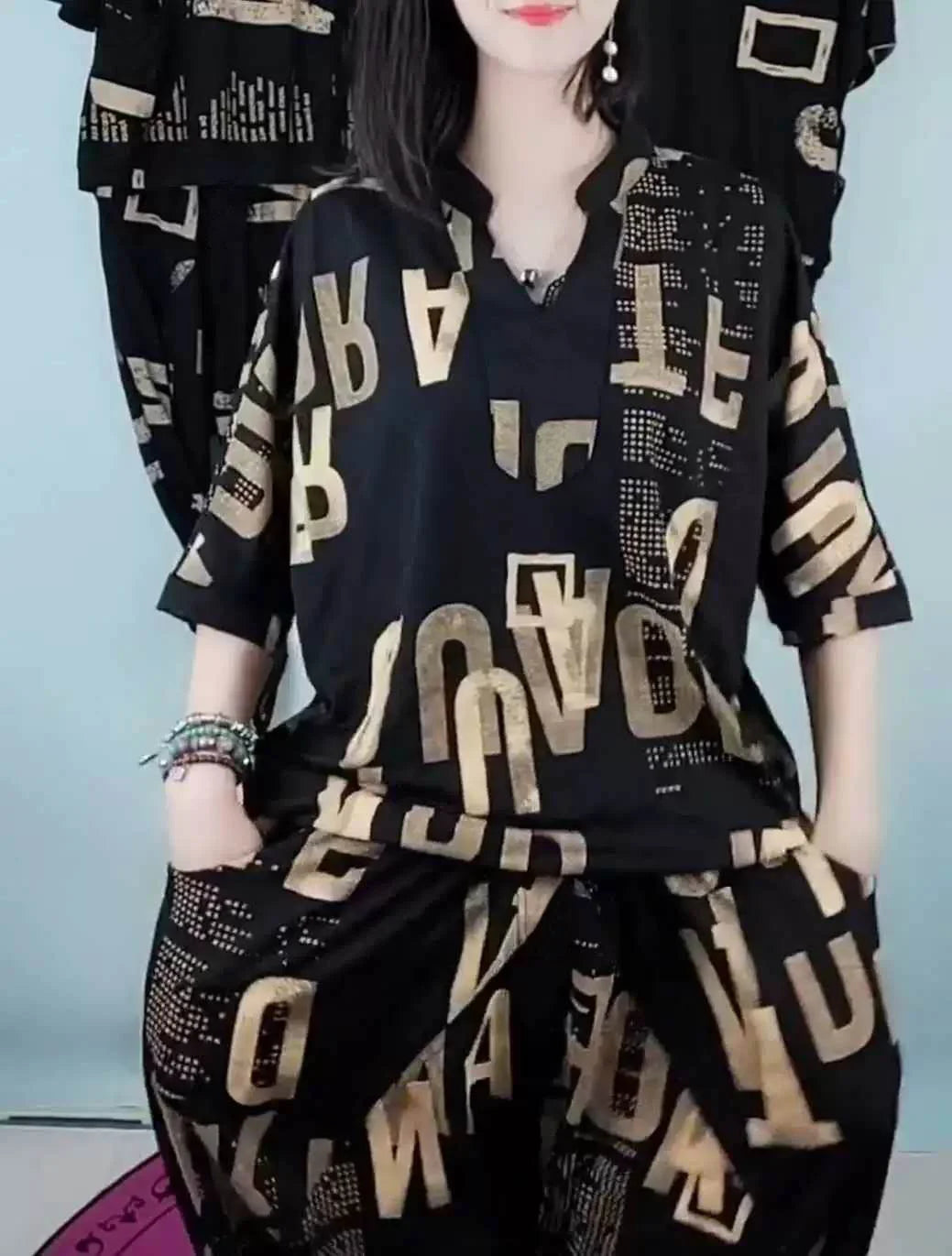 Costume femme 2025 été nouvelle Version coréenne ample imprimé hauts sarouel deux ensembles correspondant à la mode grande taille vêtements pour les femmes