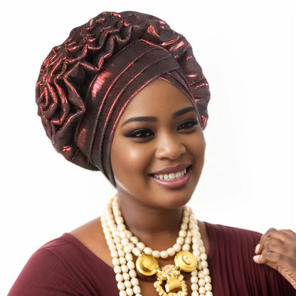 Turban Africain à Volants et artificiel astiques pour Femme, Couvre-chef de Mariage, Cravate de Sauna, Équipement de ix, Chapeau, Nigeria