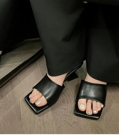 Pantoufles d'été à talons compensés pour femmes, élégantes, bout carré, diapositives à enfiler, robe d'extérieur, chaussures de Style de rue