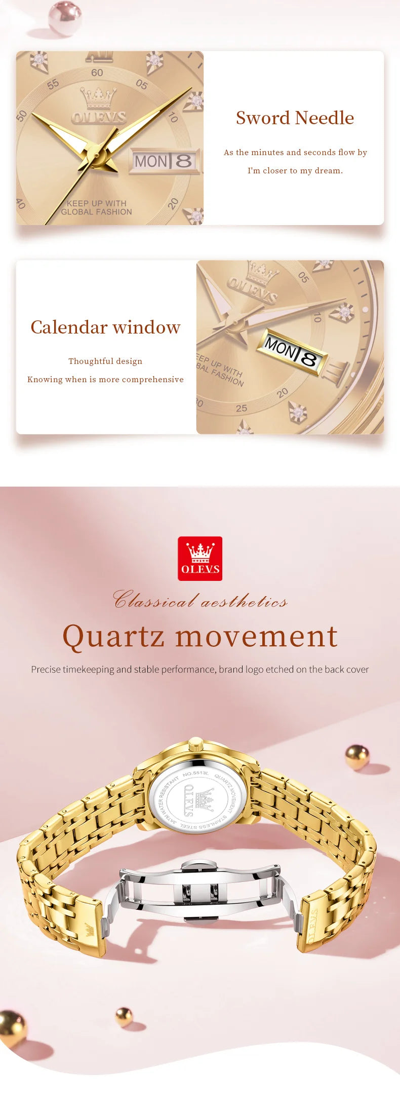 OLEVS meilleure vente mode en acier inoxydable Quartz dames montre de luxe double calendrier lumineux étanche montre élégante pour les femmes